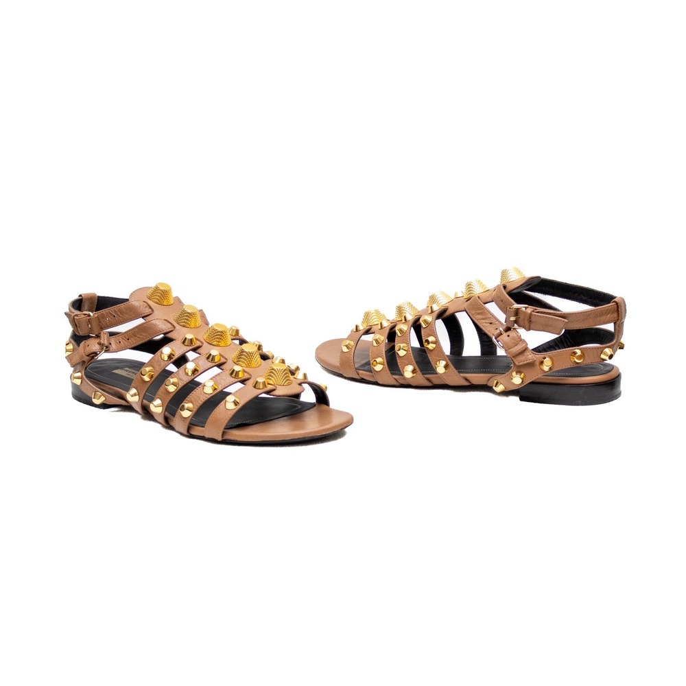 Balenciaga Women's Gladiator Sandals – Brown Leather Gold Studs –Sz EU 40/US 10
